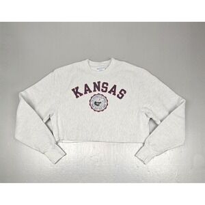 Champion Kansas Jayhawks Sweatshirt Womens‎ Small Gray Reverse Weave Crop